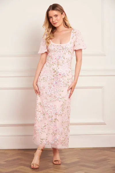 Needle & Thread Dream Garland Puff Sleeve Ankle Gown In Pink