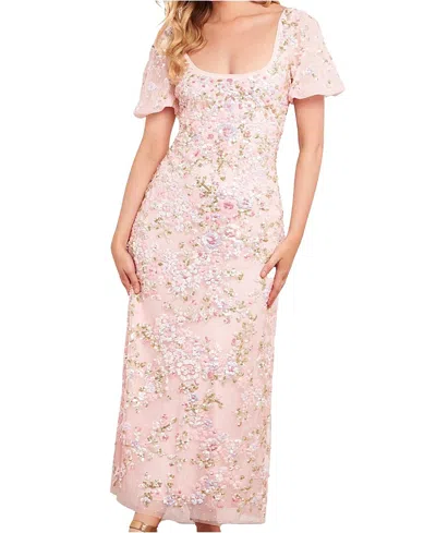 Needle & Thread Dream Garland Puff Sleeve Ankle Gown In Pink
