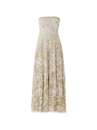 Needle & Thread Dream Garland Strapless Floral-print Maxi Dress In Gray