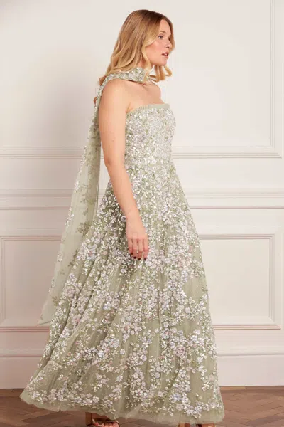 Needle & Thread Dream Garland Strapless Gown In Green