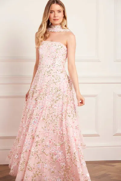 Needle & Thread Dream Garland Strapless Gown In Pink