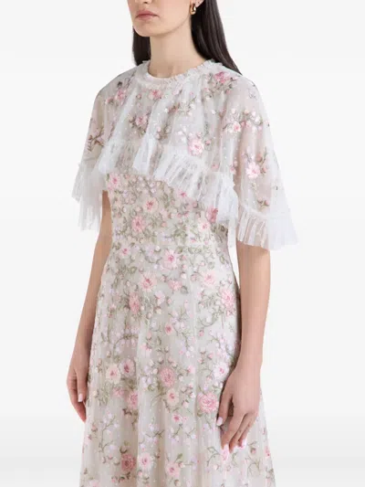 Needle & Thread Eden Floral-embroidered Ruffled Maxi Dress In 화이트