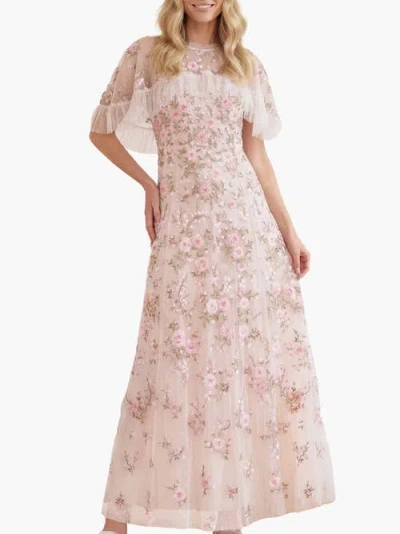 Needle & Thread Eden Rose Cape Ankle Gown In Pink