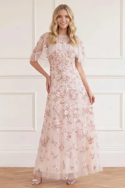 Needle & Thread Eden Rose Cape Ankle Gown In White