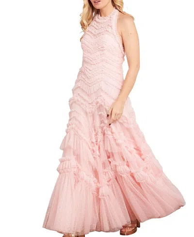 Needle & Thread Elia Halter Neck Ruffle Tulle Maxi Gown In Pink