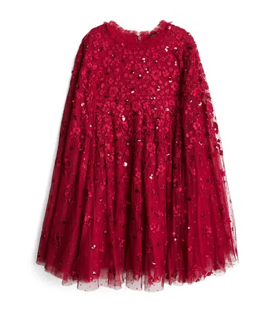 Needle & Thread Kids' Embellished Dahlia Cape Dress In Red