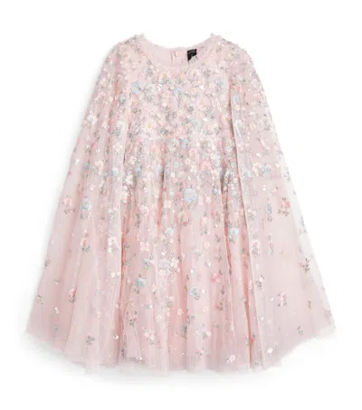 Needle & Thread Kids' Embroidered Floral Dahlia Cape Dress In Pink
