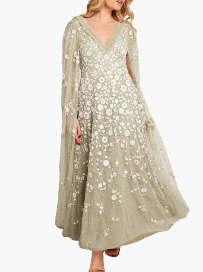 Needle & Thread Cape-detail Ethereal Blooms Maxi Dress In Green