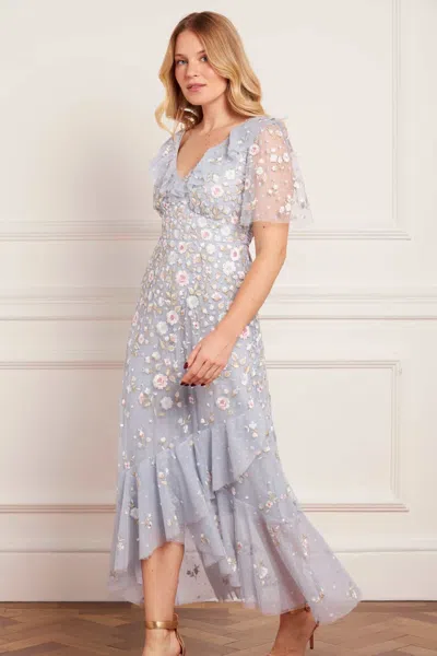 Needle & Thread Ethereal Blooms Frill Ankle Gown In Blue