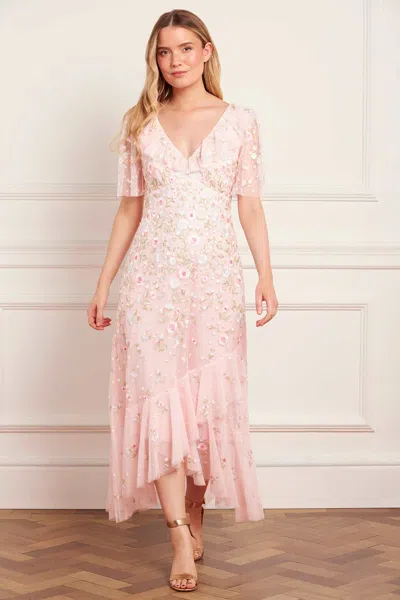 Needle & Thread Ethereal Blooms Frill Ankle Gown In Pink