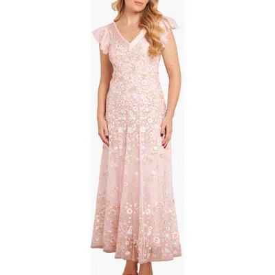 Needle & Thread Ethereal Blooms Short Sleeve Ankle Gown In Pink
