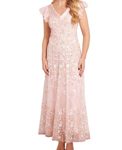 Needle & Thread Ethereal Blooms Short Sleeve Ankle Gown In Pink