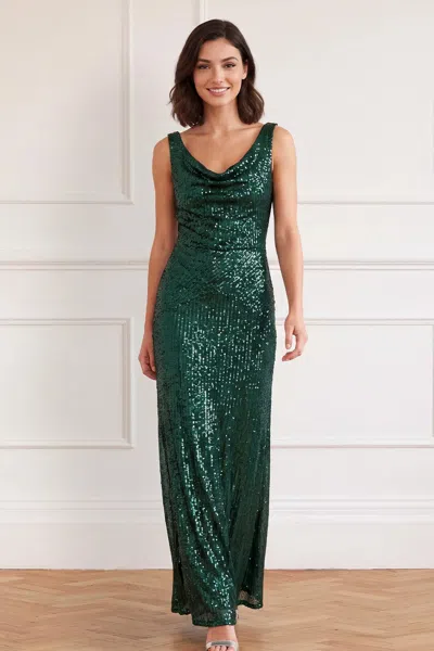 Needle & Thread Evangeline Sequin Cowl Neck Gown In Green