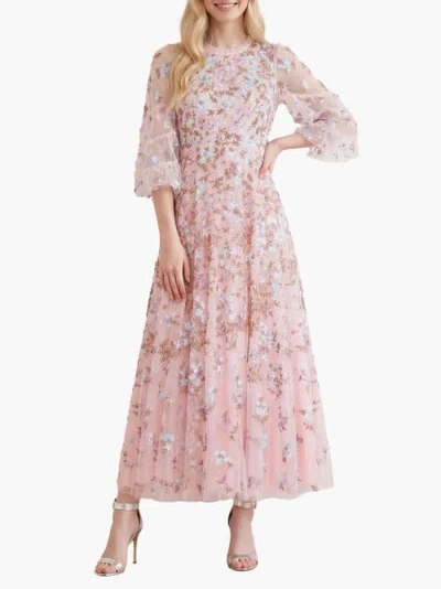 Needle & Thread Everett Bloom Round Neck Maxi Dress In Pink