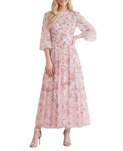 Needle & Thread Everett Bloom Round Neck Maxi Dress In Pink