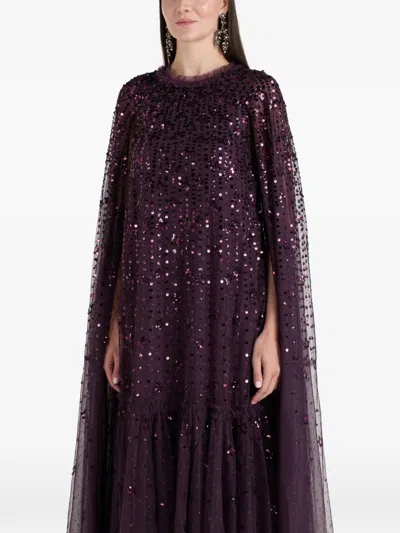 Needle & Thread Falling Stars Sequin Cape Maxi Dress In Purple