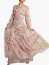 Needle & Thread Floral Diamond Ruffle Gown In Multi