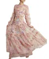 Needle & Thread Floral Diamond Ruffle Gown In Pink