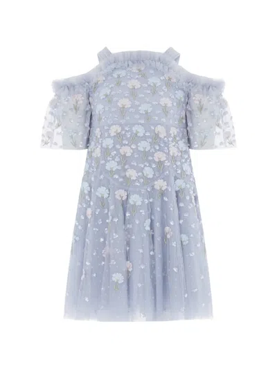 Needle & Thread Floral Embellished Cold-shoulders Party Dress In Blue