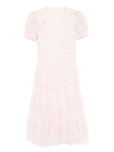 Needle & Thread Floral Embroidered Dress In Neutral