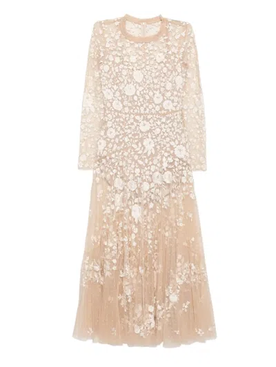 Needle & Thread Floral-embroidered Dress In Neutral