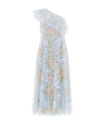 Needle & Thread Floral One Shoulder Dress In Blue