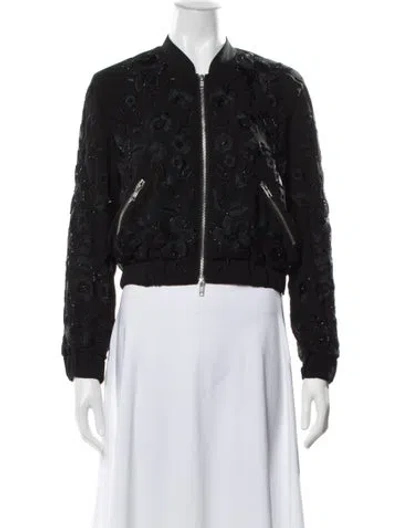 Pre-owned Needle & Thread Floral Print Bomber Jacket In Black