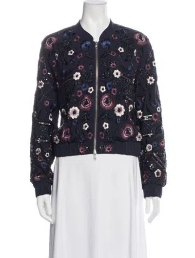 Pre-owned Needle & Thread Floral Print Bomber Jacket In Blue