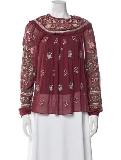 Pre-owned Needle & Thread Floral Print Crew Neck Blouse In Neutral
