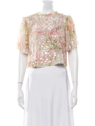 Pre-owned Needle & Thread Floral Print Crew Neck Top In Multicolor