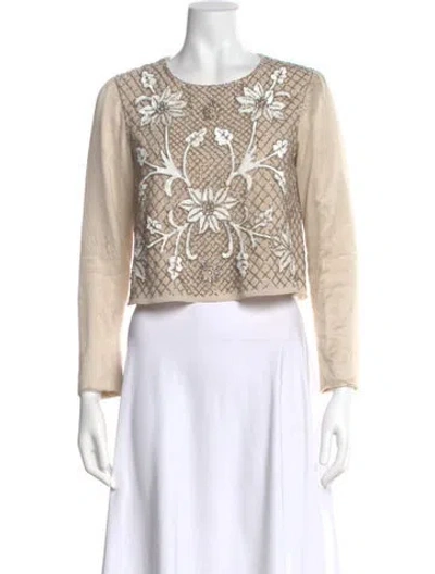 Pre-owned Needle & Thread Floral Print Crew Neck Top In Neutral