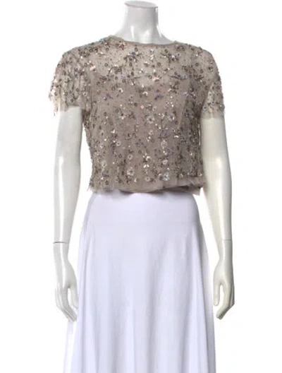 Pre-owned Needle & Thread Floral Print Crew Neck Top In Neutrals