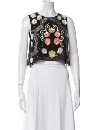 Pre-owned Needle & Thread Floral Print Crew Neck Top In White