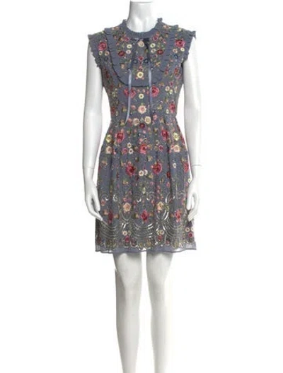 Pre-owned Needle & Thread Floral Print Knee-length Dress In Blue