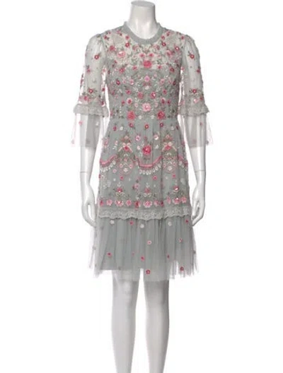 Pre-owned Needle & Thread Floral Print Knee-length Dress In Gray