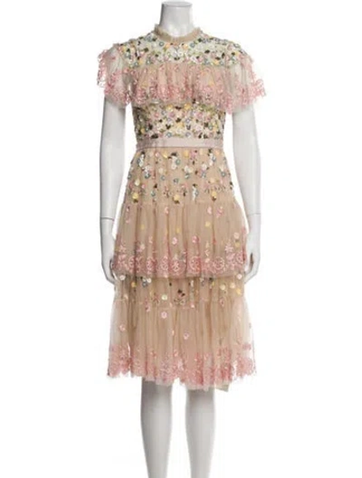 Pre-owned Needle & Thread Floral Print Knee-length Dress In Pink