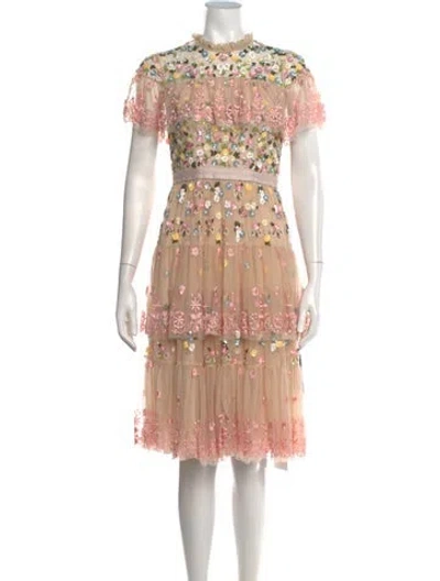 Pre-owned Needle & Thread Floral Print Knee-length Dress In Pink