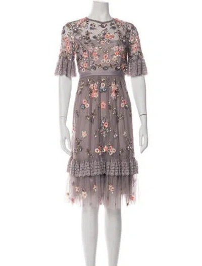 Pre-owned Needle & Thread Floral Print Knee-length Dress In Purple