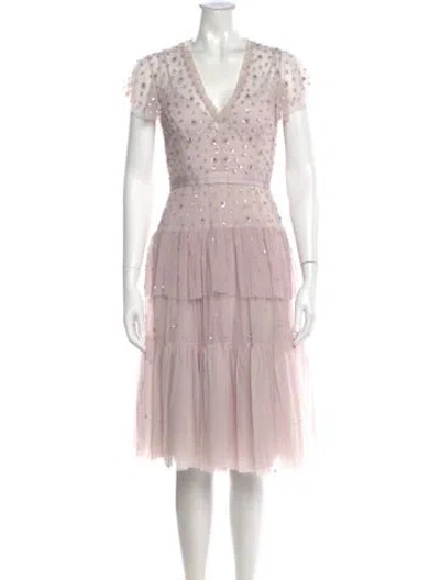 Pre-owned Needle & Thread Floral Print Knee-length Dress W/ Tags In Purple