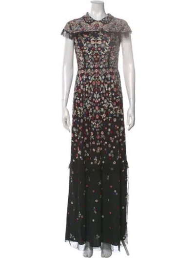 Pre-owned Needle & Thread Floral Print Long Dress In Black