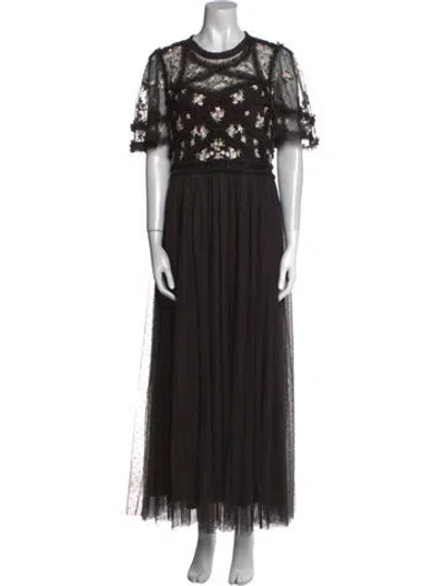 Pre-owned Needle & Thread Floral Print Long Dress In Black