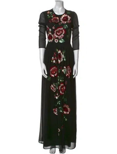 Pre-owned Needle & Thread Floral Print Long Dress In Black