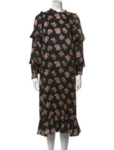 Pre-owned Needle & Thread Floral Print Long Dress In Black