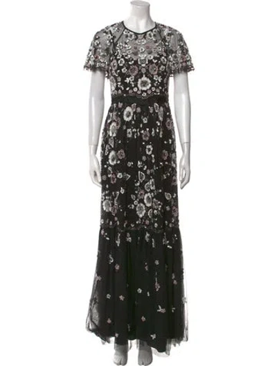 Pre-owned Needle & Thread Floral Print Long Dress In Black