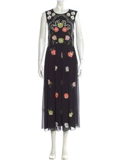 Pre-owned Needle & Thread Floral Print Long Dress In Black