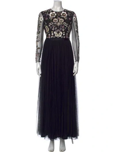 Pre-owned Needle & Thread Floral Print Long Dress In Black