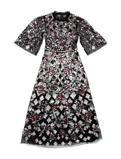 Pre-owned Needle & Thread Floral Print Long Dress In Black