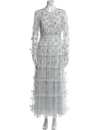 Pre-owned Needle & Thread Floral Print Long Dress In Blue