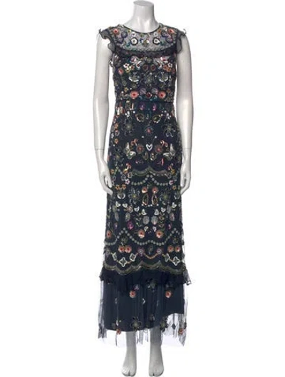 Pre-owned Needle & Thread Floral Print Long Dress In Blue
