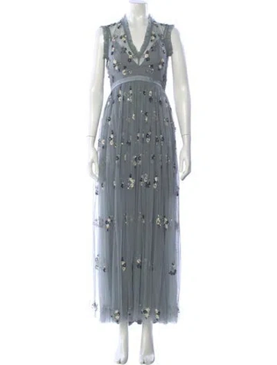 Pre-owned Needle & Thread Floral Print Long Dress In Blue